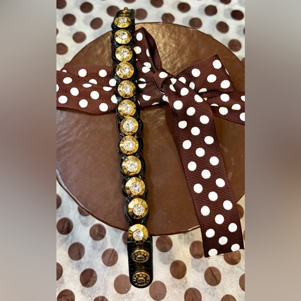 HENRI BENDEL Black/Gold Tone Crystal Leather bracelet/Adjustable/No callouts - Picture 9 of 10